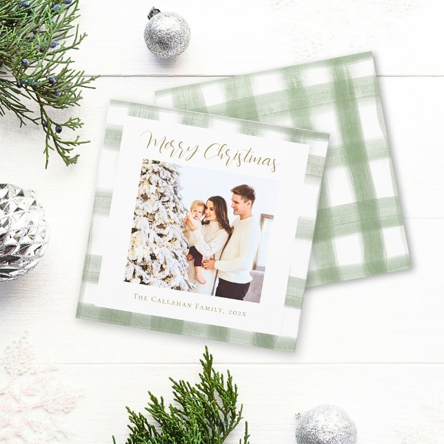 Cartes Pour Fêtes Annuelles Joli Gingham Vert Plaid Noël Photo Personnalisée (Créateur téléchargé)