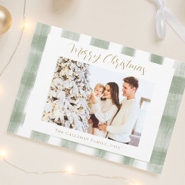 Cartes Pour Fêtes Annuelles Joli Gingham Vert Plaid Noël Photo Personnalisée