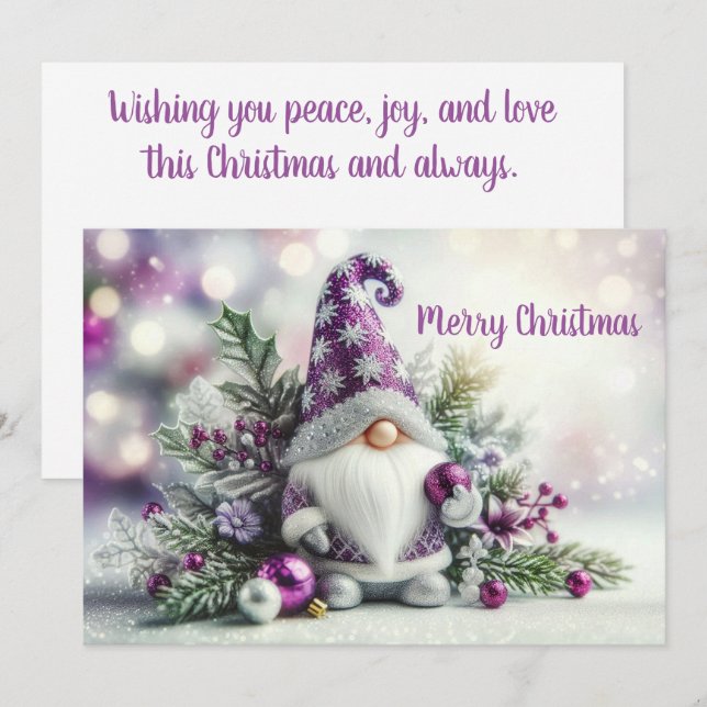 Cartes Pour Fêtes Annuelles Joli Gnome de Noël (Devant / Derrière)
