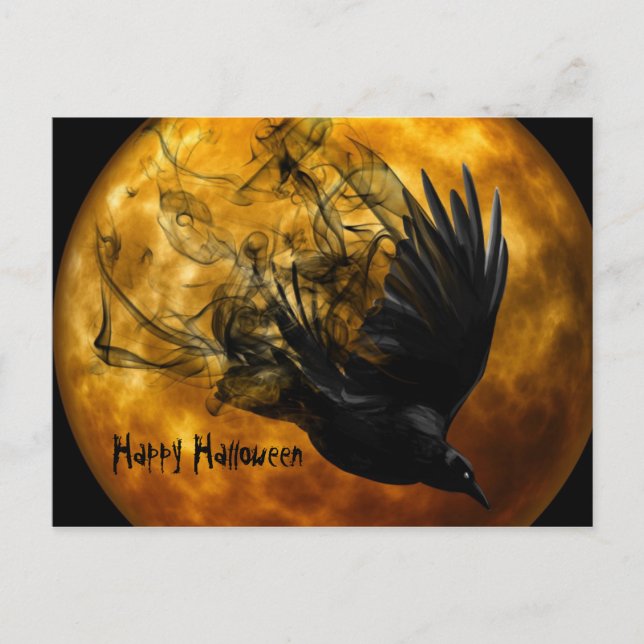 Cartes Pour Fêtes Annuelles Joli Halloween Crow et Pleine lune (Devant)