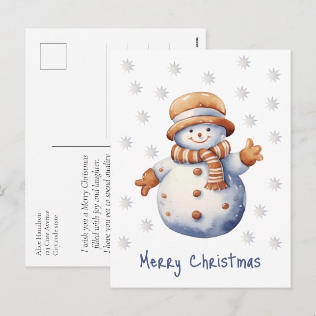 Cartes Pour Fêtes Annuelles Joli hiver Snowman Joyeux Noël (Devant / Derrière)