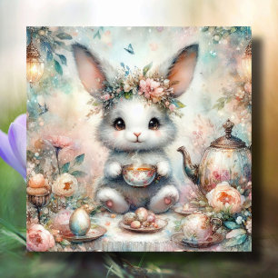 Cartes Pour Fêtes Annuelles Joli Jardin de thé aquarelle Lapin de Pâques