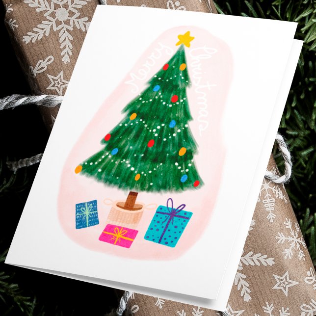 Cartes Pour Fêtes Annuelles Joli Joyeux Arbre De Noël Avec Présents (Front)
