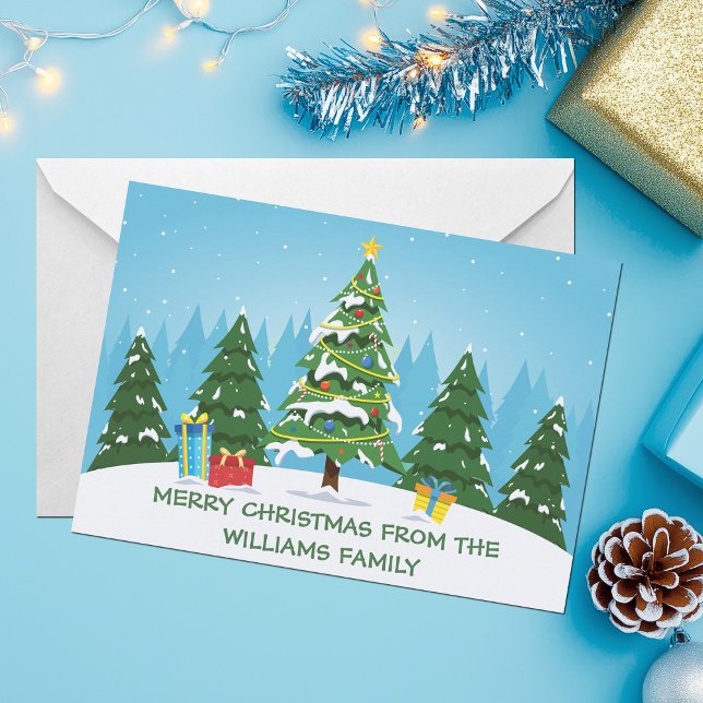 Cartes Pour Fêtes Annuelles Joli Joyeux Arbres de Noël sur mesure Bleu (Créateur téléchargé)