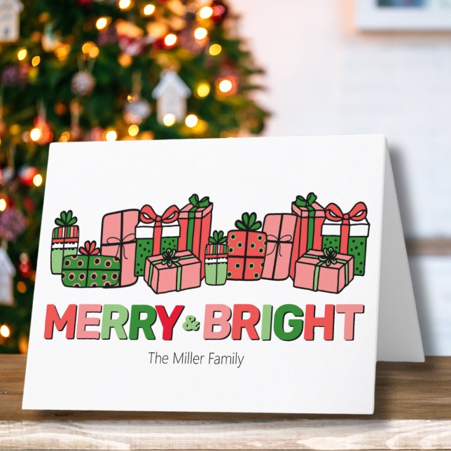 Cartes Pour Fêtes Annuelles Joli Joyeux Moderne Et Joyeux Noël (Cute Modern Red Green Pin Merry Bright Christmas Holiday Card )