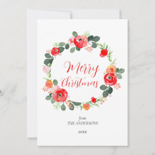 Cartes Pour Fêtes Annuelles Joli Joyeux Noël Floral Wreath
