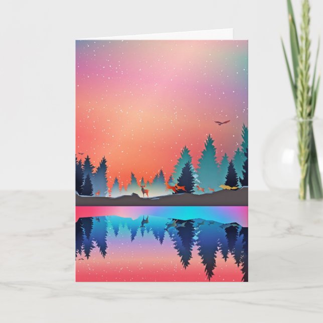 Cartes Pour Fêtes Annuelles Joli lac d'hiver Cerf Renard neigeux (Devant)