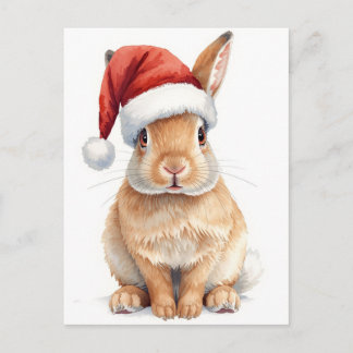 Cartes Pour Fêtes Annuelles Joli Lapin au Chapeau de Père Noël Aquarelle Noël
