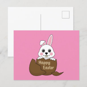 Cartes Pour Fêtes Annuelles Joli lapin blanc dans un oeuf au chocolat Joyeux P