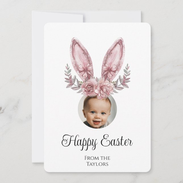 Cartes Pour Fêtes Annuelles Joli lapin de Pâques Oreilles Enfants Photo (Devant)