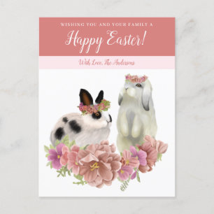 Cartes Pour Fêtes Annuelles Joli lapin de printemps de Pâques rose mignon