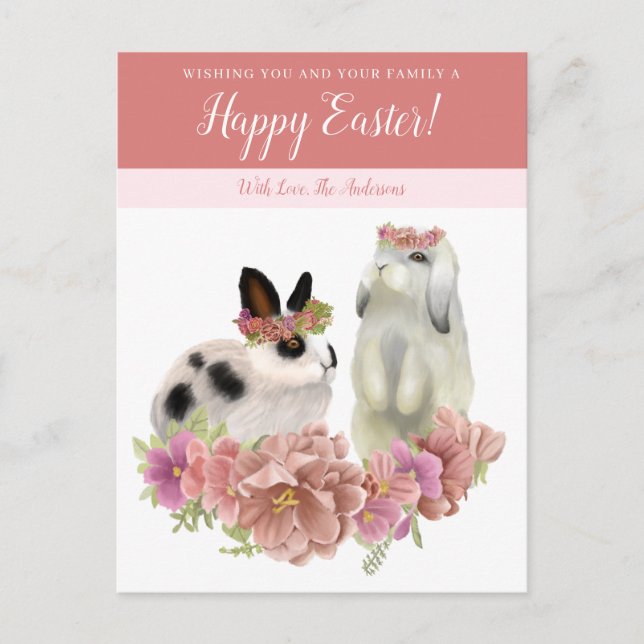 Cartes Pour Fêtes Annuelles Joli lapin de printemps de Pâques rose mignon (Devant)