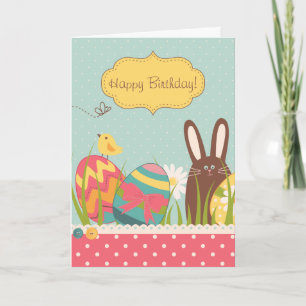 Cartes Pour Fêtes Annuelles Joli lapin et oeufs colorés de Pâques Joyeux anniv