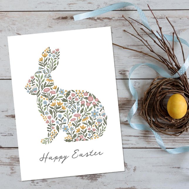 Cartes Pour Fêtes Annuelles Joli lapin lapin de Pâques Fleur sauvage (Créateur téléchargé)