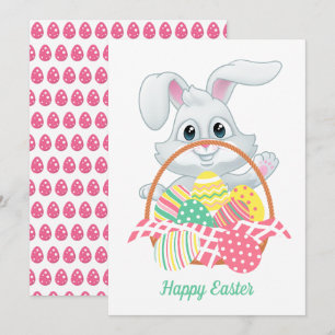 Cartes Pour Fêtes Annuelles Joli lapin Lapin Pâques Oeufs Pâques Panier
