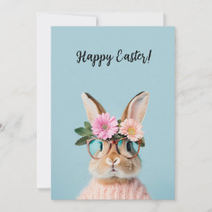 Cartes Pour Fêtes Annuelles joli lapin mignon avec des fleurs et des lunettes
