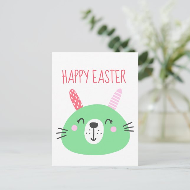 Cartes Pour Fêtes Annuelles Joli lapin vert de Pâques (Debout devant)