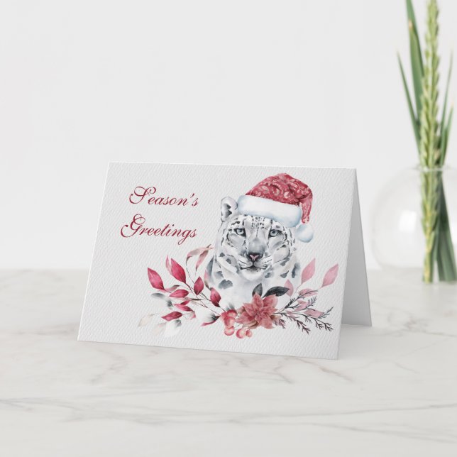 Cartes Pour Fêtes Annuelles Joli léopard de neige de Noël (Devant)