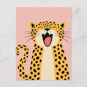 Cartes Pour Fêtes Annuelles Joli Léopard Sauvage de Dessin Animé Souriant et H