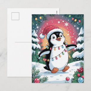 Cartes Pour Fêtes Annuelles Joli Manchot d'Hiver en Chapeau de Père Noël Noël