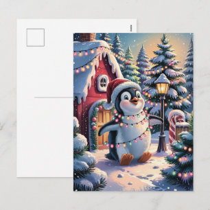 Cartes Pour Fêtes Annuelles Joli Manchot d'Hiver enneigé avec Chapeau de Père 