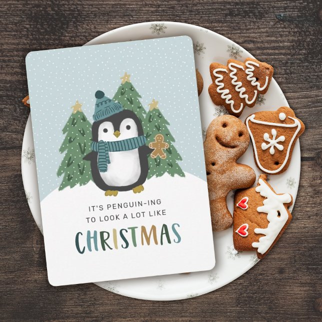Cartes Pour Fêtes Annuelles Joli manchot drôle de manchot faisant Noël (Créateur téléchargé)