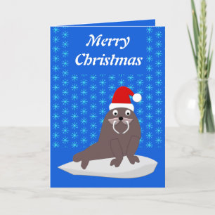 Cartes Pour Fêtes Annuelles Joli morse de Noël et flocons de neige personnalis