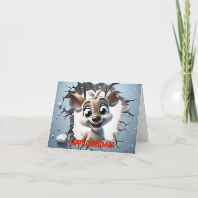 Cartes Pour Fêtes Annuelles Joli Noël aux rennes 3D (Devant)
