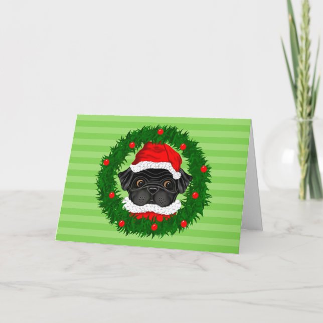 Cartes Pour Fêtes Annuelles Joli Noël Carlin noir Père Noël en vert couronne (Devant)