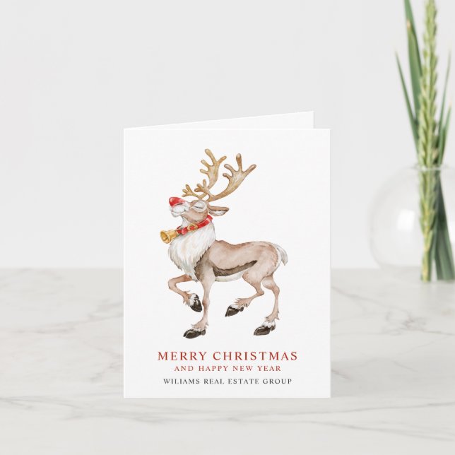 Cartes Pour Fêtes Annuelles Joli Noël Cartoon Reindeer Salutation d'entreprise (Devant)