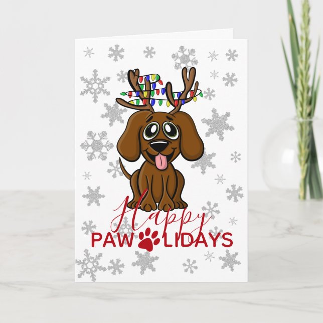Cartes Pour Fêtes Annuelles Joli Noël Chien Chien Reindeer avec Lumières Arbre (Devant)
