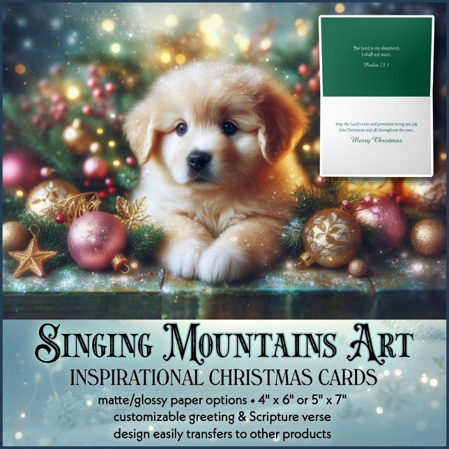 Cartes Pour Fêtes Annuelles Joli Noël Chiot Inspirationnel Verse chrétien (Créateur téléchargé)