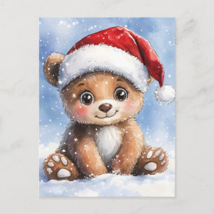 Cartes Pour Fêtes Annuelles Joli Noël d'hiver Ourson Santa Aquarelle 