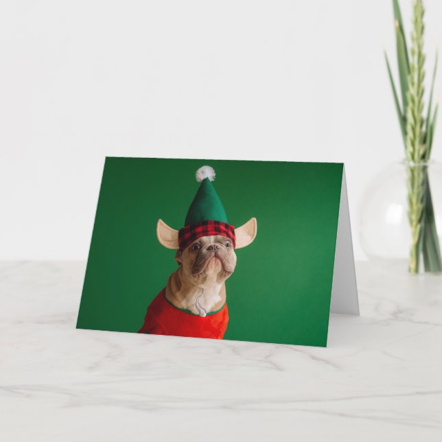 Cartes Pour Fêtes Annuelles Joli Noël Français Chien-taureau Elf (Devant)