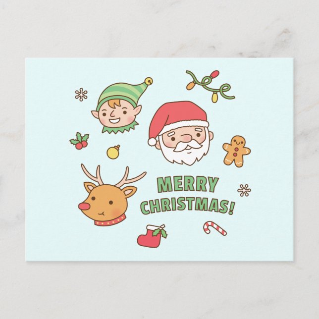 Cartes Pour Fêtes Annuelles Joli Noël Père Noël, Elfe, Rennes, Pain d'épices (Devant)