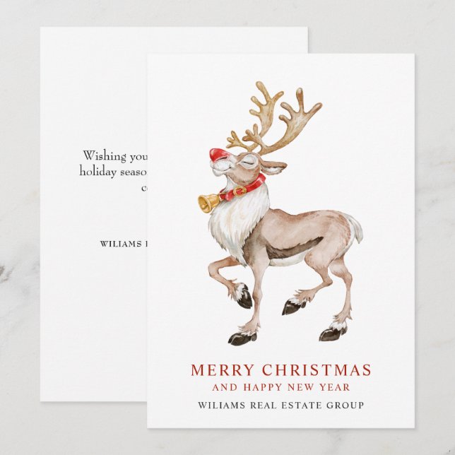 Cartes Pour Fêtes Annuelles Joli Noël Reindeer Drôle Salutation d'entreprise (Devant / Derrière)