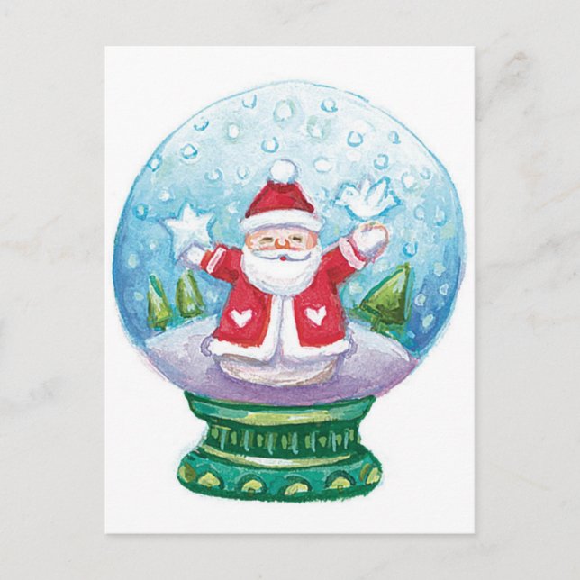 Cartes Pour Fêtes Annuelles Joli Noël Snowglobe Père Noël, Étoile, Oiseau (Devant)