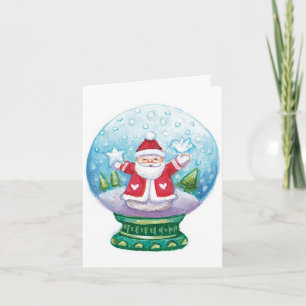 Cartes Pour Fêtes Annuelles Joli Noël Snowglobe Père Noël, Étoile, Oiseau