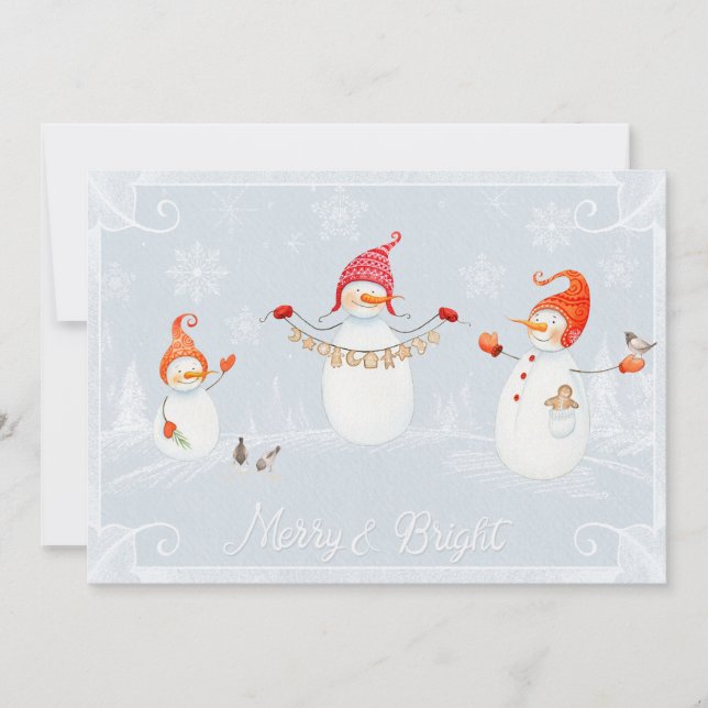 Cartes Pour Fêtes Annuelles Joli Noël Snowmen Joyeux et lumineux (Devant)