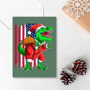 Cartes Pour Fêtes Annuelles Joli Noël vert Santa TRex Tyrannosaure Xmas