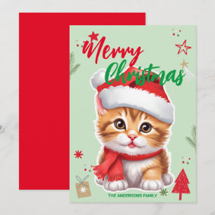 Cartes Pour Fêtes Annuelles Joli nom de famille chat minou santa Noël vacances