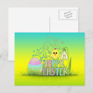 Cartes Pour Fêtes Annuelles Joli œuf de Pâques coloré et heureux, poussin et p