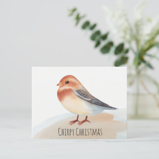 Cartes Pour Fêtes Annuelles Joli oiseau Joyeux Noël aquarelle Chirpy