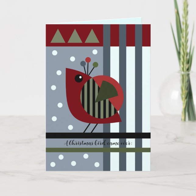 Cartes Pour Fêtes Annuelles Joli oiseau moderne de Noël et texte personnalisé (Devant)