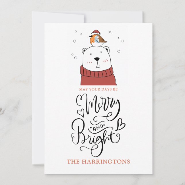 Cartes Pour Fêtes Annuelles Joli Ours Polaire Joyeux Et Lumineux Noël (Devant)