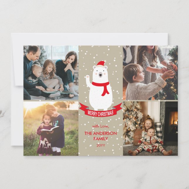 Cartes Pour Fêtes Annuelles Joli Ours polaire Noël Joyeux Noël 4 Photo (Devant)