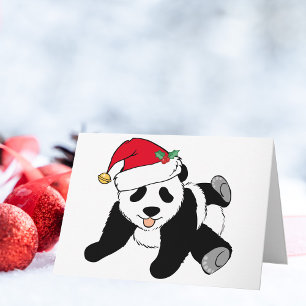 Cartes Pour Fêtes Annuelles Joli panda de Noël ours en chapeau de Père Noël