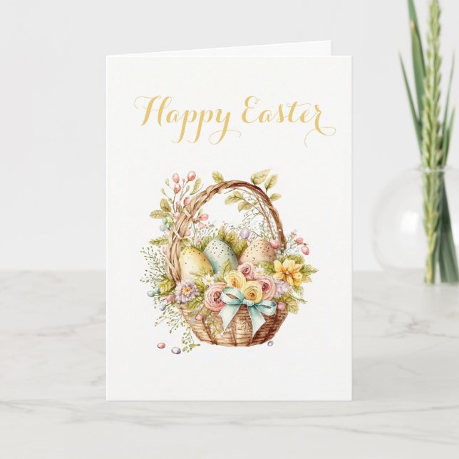Cartes Pour Fêtes Annuelles Joli panier d'oeufs et de fleurs Pâques (Devant)