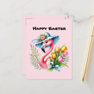 Cartes Pour Fêtes Annuelles Joli Pâques rose flamingo ajouter un message