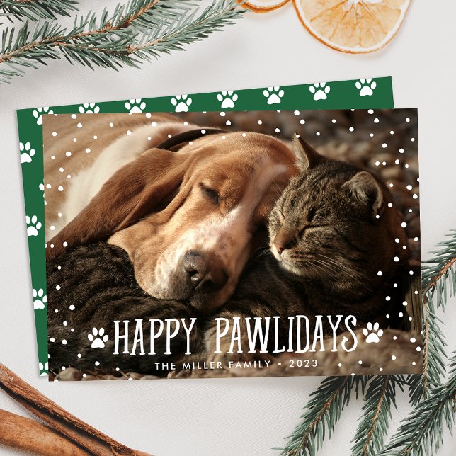 Cartes Pour Fêtes Annuelles Joli Pawlidays Green Pet Photo (Créateur téléchargé)